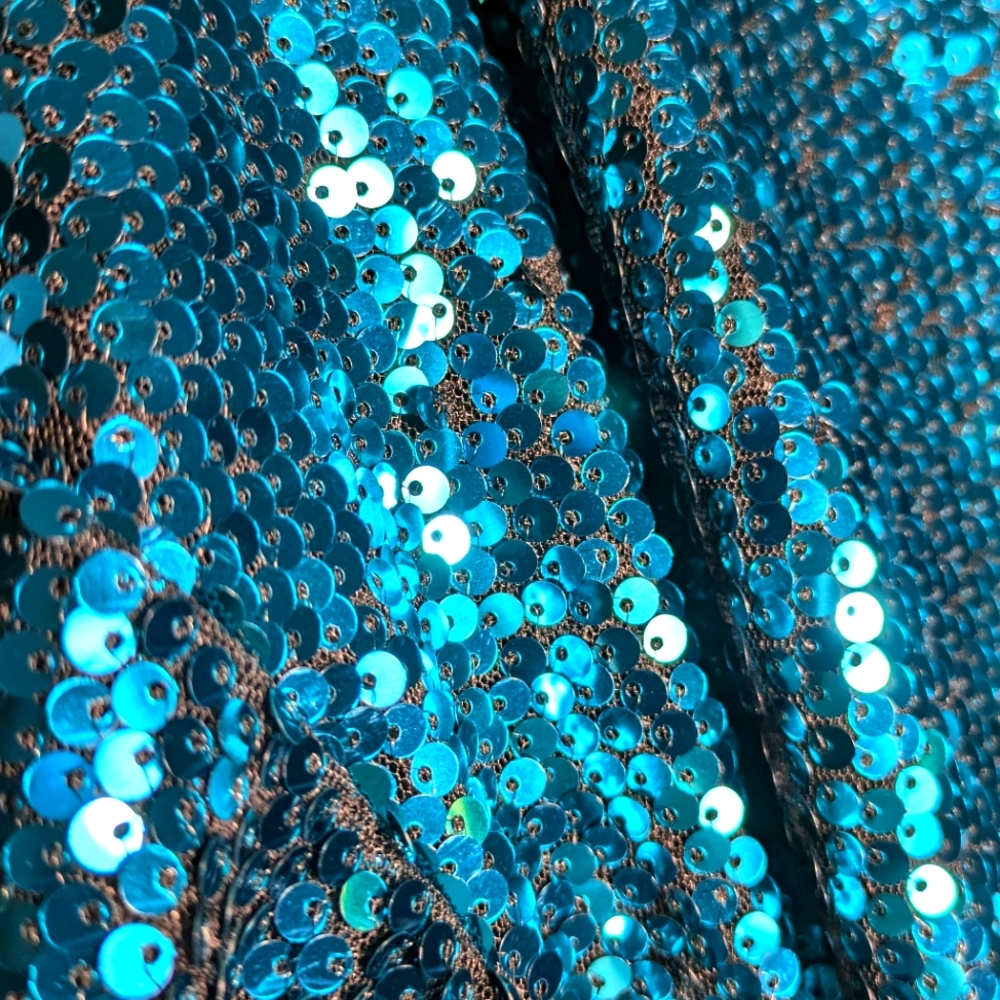 NWT Allegra K Teal Blue Sequin Sparkle Zip Front Bomber Evening Jacket Y2K L - Picture 3 of 10